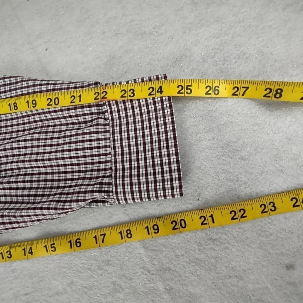 Croft & Barrow Cotton Blend Burgundy & White Checkered Button-Down Shirt. Size L